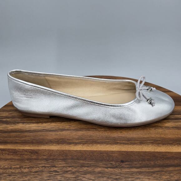 Sam Edelman Felicia Luxe Ballet Flats Womens 10.5 M Silver Leather Bow Comfort